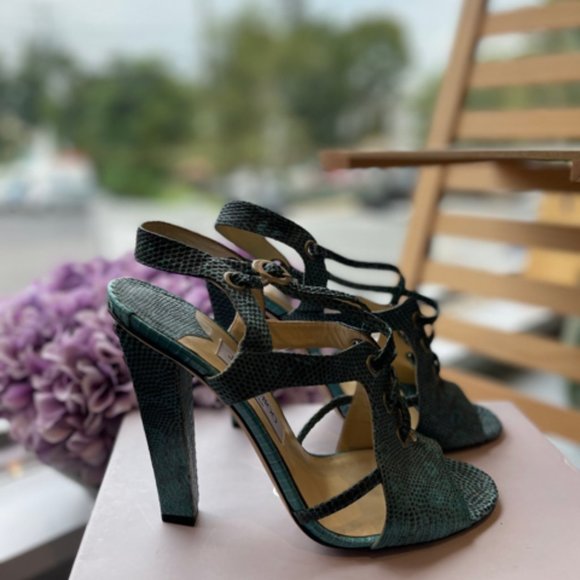 Jimmy Choo Lizard Open Toe Sz 39.5 Shoe - Picture 5 of 9